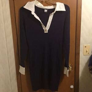 Venus Navy and White Women's Button up Rhinestone Collar Office Dress XL